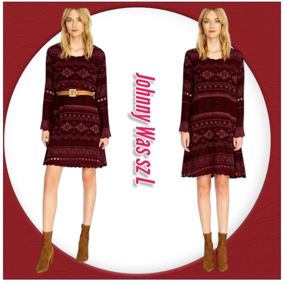Johnny Was Dresses & Skirts - Johnny Was Women Boho Eyelet Embroidered Long sleeves Shift Slip Mini Dress